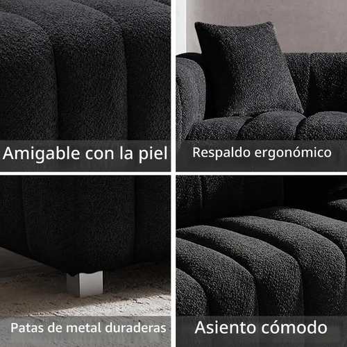 Vista 3 de Sofá moderno de burbujas de 87.4 pulgadas con 2 almohadas, sofá Boucle de alta calidad, sofá de 3 plazas, sofá biplaza mullido con cojines de espuma