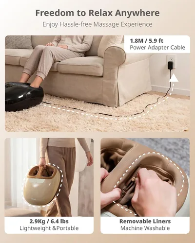 Vista 6 de Máquina masajeadora Shiatsu de pies con 3 niveles de calor, masaje profundo, compresión de aire, control remoto para fascitis plantar, neuropatía