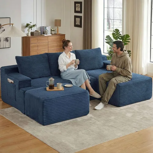 Vista 21 de Sofá seccional Cloud de 96 pulgadas, sofá deshuesado para sala de estar, sofá modular con asiento profundo, sofá de pana cómodo y esponjoso con Negro