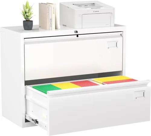 Vista 22 de Greenvelly Archivador Vertical de 18" D, Gabinete de 2 Cajones con Cerradura para Oficina en Casa, Metal Negro para Colgar Carpetas