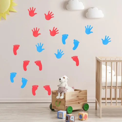 Vista 4 de Garneck Calcomanías adhesivas de huellas de mano, 23.62 x 14.37 pulgadas, calcomanías de suelo y pared para guardería, habitación de niños Como se