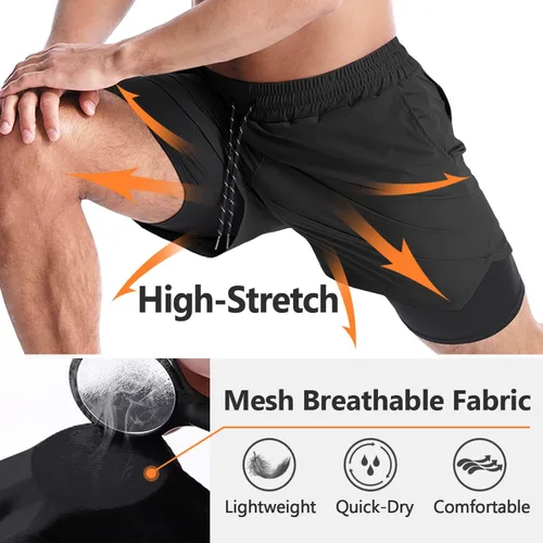 Vista 3 de Aolesy Pantalones cortos de correr 2 en 1 para hombre, pantalones cortos deportivos de entrenamiento para hombre, de secado rápido, ligeros