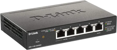 Vista 10 de D-Link Conmutador Ethernet gestionado inteligente Gigabit de 5 puertos, L2, VLAN, QoS, IGMP Snooping, LAG, interfaz de usuario web, metal resistente