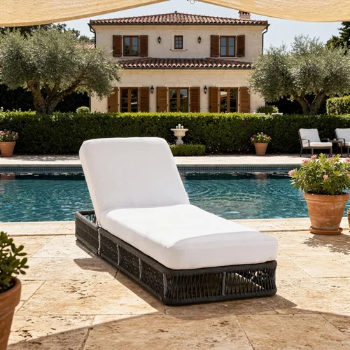 Vista 21 de Outdoor Chaise Lounge Chairs Set of 2, Brown Woven Rope Pool Lounge Chairs marrón/beige