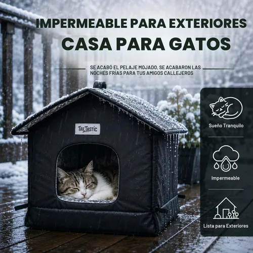 Vista 2 de Casa para gatos al aire libre resistente a la intemperie y aislada, base sin costuras que se mantiene seca, fácil montaje, refugio cálido para gatos