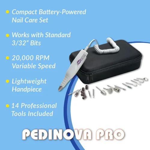 Vista 2 de Medicool Máquina de lima de uñas Pedinova Pro para manicura y pedicura con estuche de viaje y kit de brocas + paquete de viaje PedinovaPro+TravelHP
