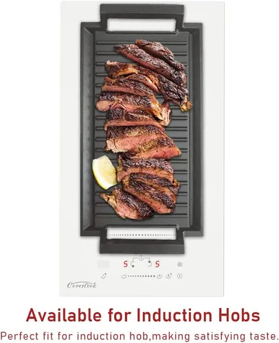 Vista 4 de Sartén para plancha, placa caliente de hierro fundido, parrilla rectangular, 2 asas con superficie acanalada para cocina eléctrica de inducción, 16