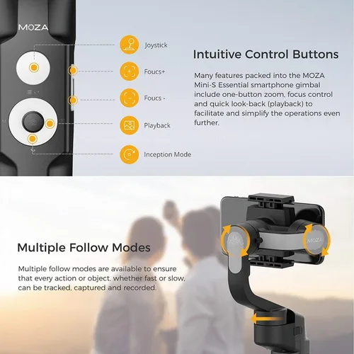 Vista 3 de MOZA Mini S cardán estabilizador de mano extensible de 3 ejes con reproducción rápida, zoom de un botón, lapso de tiempo, seguimiento de objetos