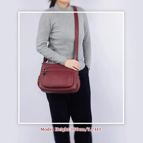 Vista 2 de Bolso cruzado para mujer, bolso de hombro suave de piel sintética, bolso mediano y espacioso, bolso de mano de moda con asa superior