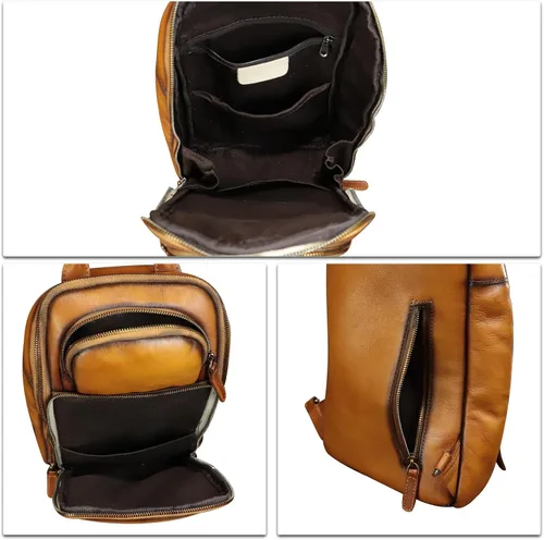 Vista 7 de Bolso bandolera de cuero genuino para hombres y mujeres, mochila bandolera de cuero vintage para iPad Pro de 11 pulgadas