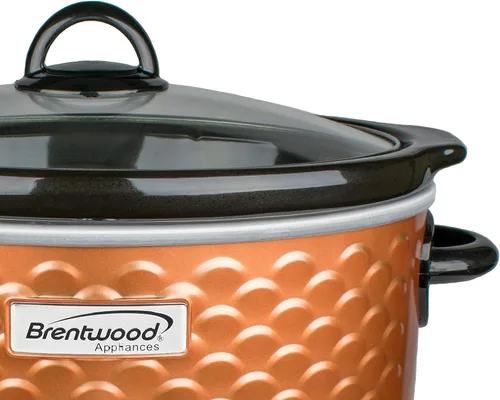 Vista 4 de Brentwood SC-140C - Olla de cocción lenta de 4.5 cuartos de galón, cobre, 3 ajustes de calor (bajo, alto, cálido), olla de cerámica, tapa de vidrio