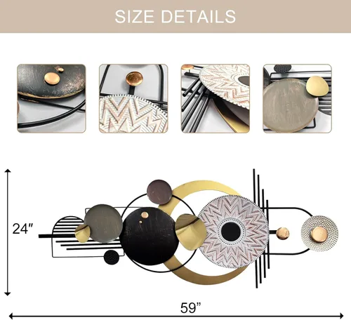 Vista 4 de ERMOFAV Decoración de Pared, Arte de Pared Geométrico Circular de Metal Moderno y Creativo, 59x24 Pulgadas Grandes Esculturas de Pared de Metal