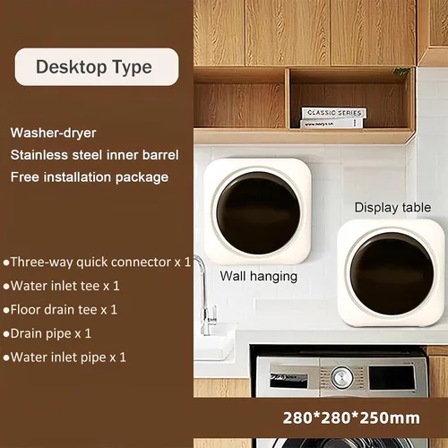 Vista 7 de Mini lavadora y secadora portátil 2 en 1, mini lavadora con panel de control LCD, tambor compacto de acero inoxidable, para ropa pequeña, ropa