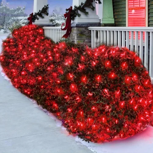 Vista 5 de Efunly Red de luces LED de Navidad para arbustos al aire libre, 100 LED de 5 x 5 pies, impermeable, 8 modos de luces de malla conectables