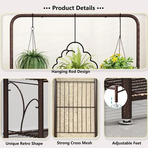 Vista 5 de SORCEDAS Soporte para plantas para interiores y exteriores, estante colgante de esquina de 3 niveles de alto, soportes de metal para flores, soporte