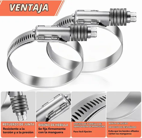 Vista 4 de Paquete de 2 abrazaderas de manguera sin fin de alta resistencia, rango ajustable de 1"-1 3/4" (25-45mm), abrazaderas de manguera de engranaje sin 2