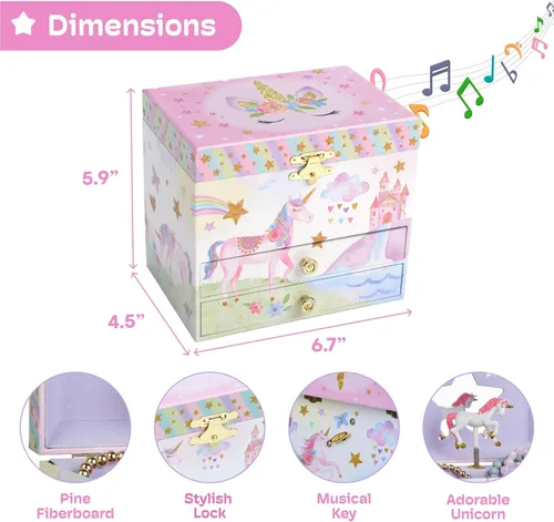 Vista 3 de JewelKeeper - Joyero musical grande con 2 cajones