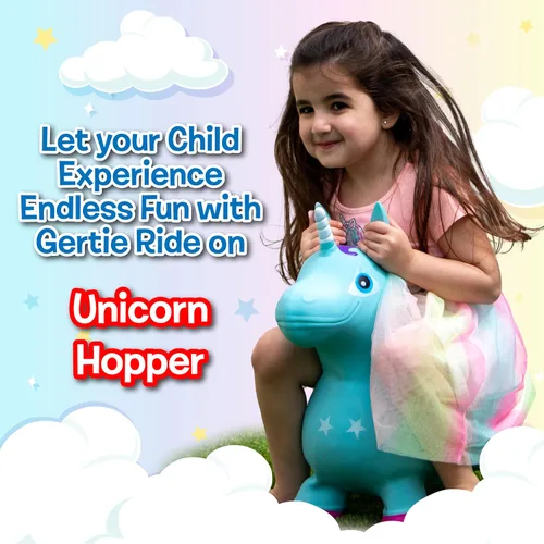 Vista 3 de Small World Toys Gertie - Caballo de unicornio hinchable, animales hinchables para niños pequeños de 1 a 3 años, juguete inflable de salto