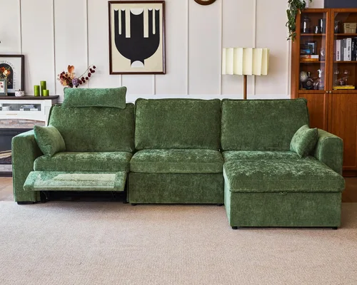 Vista 38 de Sofá reclinable eléctrico de 102.8 pulgadas con reposacabezas, sofá reclinable modular Cloud de gran tamaño con mesa, cajón de almacenamiento