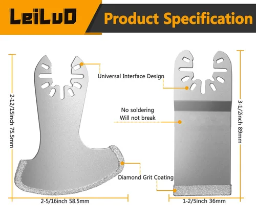 Vista 6 de LEILUO – Juego de 6 cuchillas oscilantes recubiertas de diamante para multiherramienta, ideales para eliminar juntas; compatibles con DeWalt