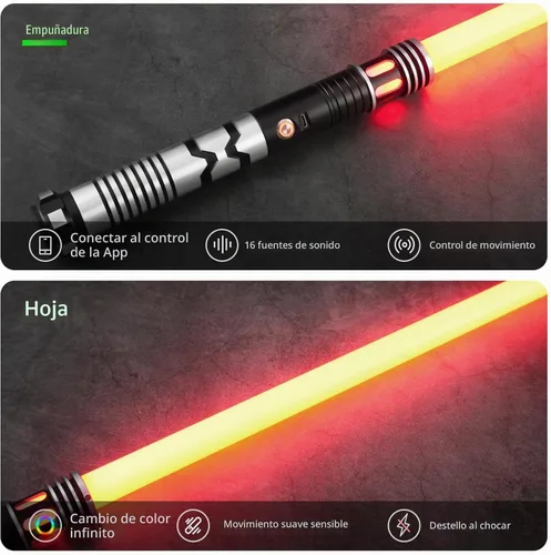 Vista 3 de CUSTOM SABER Sable de luz RGBX de balanceo suave, control de movimiento para encender/apagar la hoja, sable de luz con 16 fuentes de sonido Negro