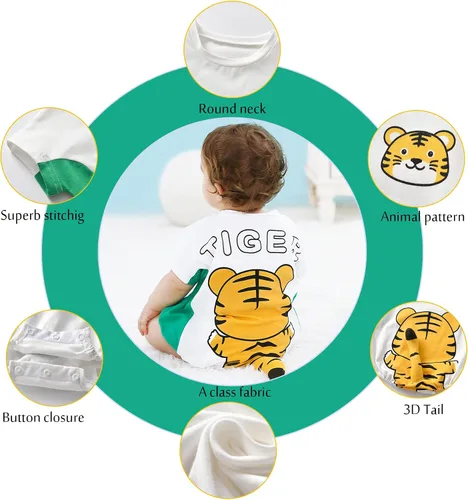 Vista 2 de TONWHAR Body unisex de algodón para bebé, de manga corta, para bebés, niños y niñas, overol de animales para verano
