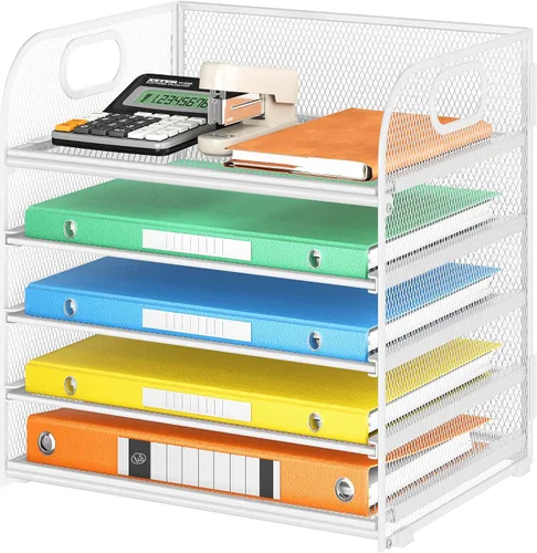 Vista 13 de Lavatino Organizador de Archivos de Escritorio de 5 Bandejas, Organizador de Bandejas de Cartas de Malla Negra con Asa, Organizador de Archivos