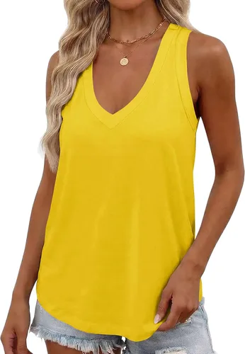 Vista 12 de Smile Fish Camiseta sin mangas de verano con cuello en V profundo para mujer, ajuste holgado, sin mangas