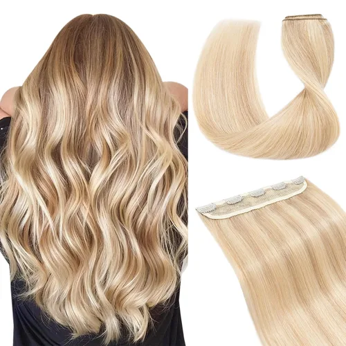 Vista 14 de Extensiones de cabello con clip, cabello humano Remy, extensiones de cabello largo lacio de una pieza con 5 clips, con gancho para colgar