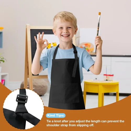 Vista 4 de 2 piezas de delantales para niños, delantales para artistas con bolsillos ajustables, delantales de chef para cocina, pintura de respaldo infantil