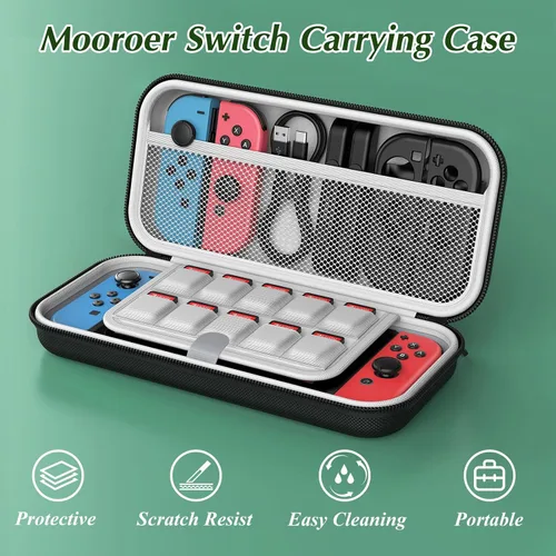 Vista 2 de Mooroer 27 in 1 Switch Accessories Bundle Compatible with Nintendo Switch, Accessories Kit with Carrying Case, Screen Protector, Charging Dock