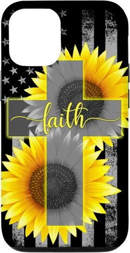 Vista 28 de Faith Jesus Cross Sunflower American Flag Patriotic Black Case for iPhone 17
