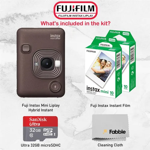 Vista 2 de Paquete de cámara instantánea Fujifilm INSTAX Mini LiPlay híbrida con 20 hojas de película INSTAX Mini, tarjeta microSD de 32GB, cable de carga USB