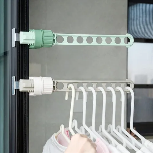 Vista 3 de 8-Hole Clothes Drying Rack Portable Foldable Indoor Balcony Window Frame Storage Rack Clothes Drying Rack(Blue)