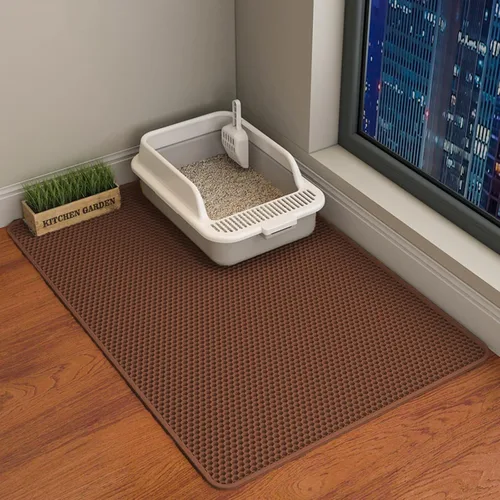 Vista 17 de HCY&WLD Tapete para arena de gatos, 45x26/35x24/30x22/24x18 pulgadas, tapete de doble capa para caja de arena de gatos, EVA antideslizante