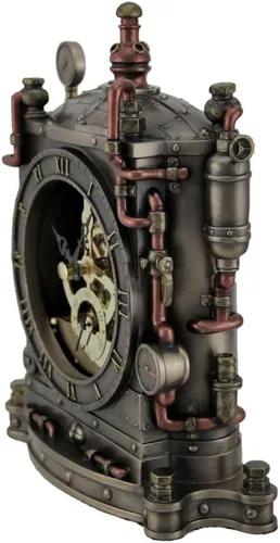 Vista 2 de Veronese Design Reloj de repisa de resina The Grand Machine estilo steampunk con acabado de bronce de 6.5 x 7.75 x 2.25 pulgadas