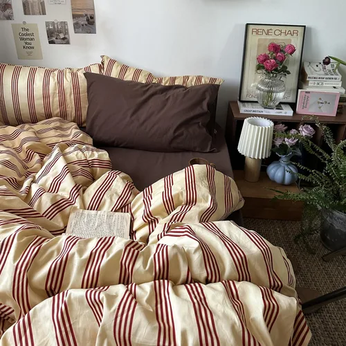 Vista 22 de mixinni Juego de funda de edredón vintage a rayas, tamaño twin, juego de ropa de cama de 3 piezas, 100% algodón lavado, suave y transpirable, funda