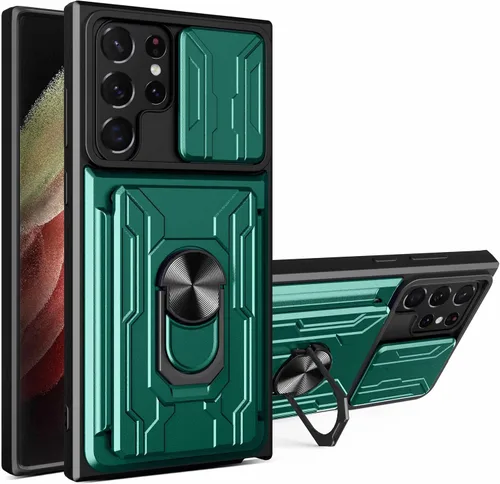 Vista 8 de CCSmall Funda para Samsung Galaxy S22 Ultra (no S22) con soporte para tarjetas, funda de protección resistente con anillo magnético, función atril