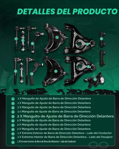 Vista 3 de SCITOO Kit de suspensión delantera, brazo tensor, brazo Pitman, brazo superior de control inferior, barra de acoplamiento, manga de ajuste de barra