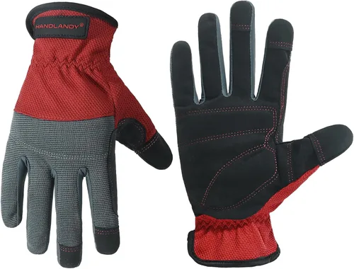 Vista 10 de HANDLANDY Guantes de trabajo para hombre y mujer, guantes de trabajo de mecánicos de uso general con pantalla táctil, guantes de trabajo flexibles