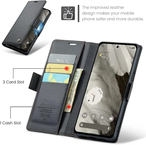 Vista 3 de Funda para Google Pixel 8, [bloqueo RFID] Funda de piel sintética tipo cartera con tarjetero y soporte para tarjetas, funda de teléfono a prueba