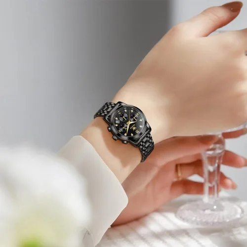 Vista 8 de OLEVS Reloj multifuncional de dos tonos para mujer, reloj analógico de cuarzo para mujer, de acero inoxidable, resistente al agua, con diamantes