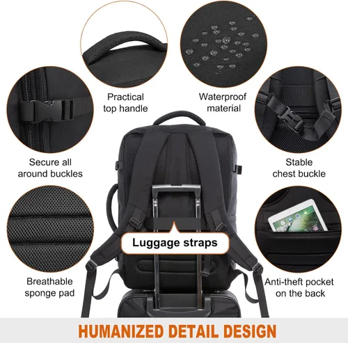 Vista 5 de LOVEVOOK Mochila de viaje de 40 L para mujeres y hombres, aprobada por aerolíneas, mochilas grandes expandibles con 4 cubos de embalaje, paquete