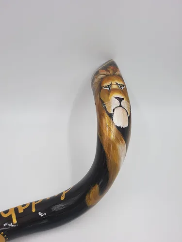 Vista 4 de Kudu Shofar pintado extra grande - 40-42 pulgadas Jerusalén y León de Judá diseño + bolsa Shofar
