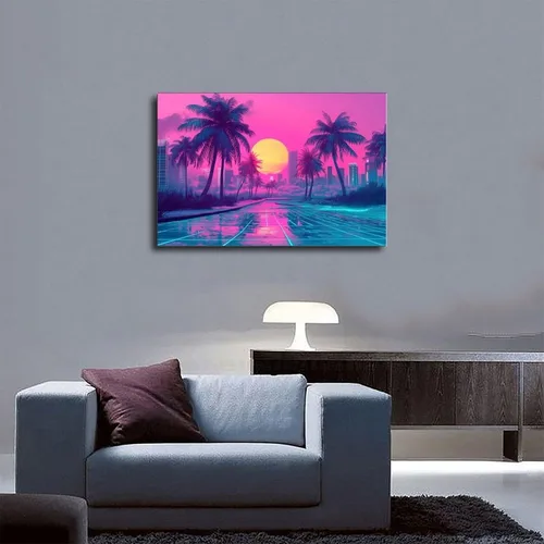 Vista 5 de Póster retro Vaporwave – Arte de pared de subcultura Synthwave – Impresión estética de neón – Decoración moderna única para el hogar y la oficina