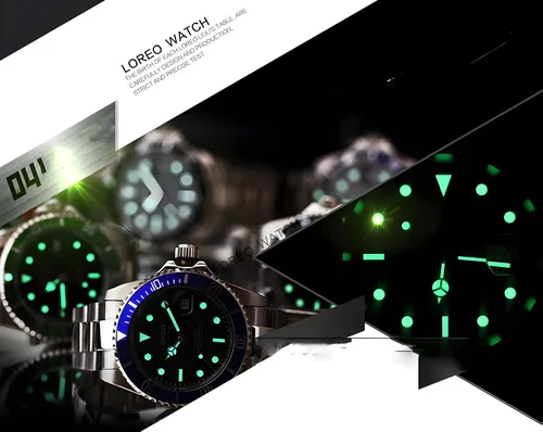 Vista 3 de LOREO Reloj automático de acero inoxidable para hombre con bisel giratorio negro