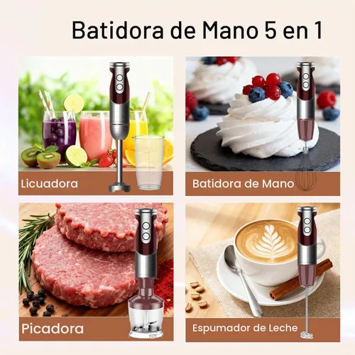 Vista 3 de MegaWise Juego de batidora de mano 3 en 1 con control de velocidad variable, licuadora de inmersión de 400W - Incluye batidor, espumador de leche