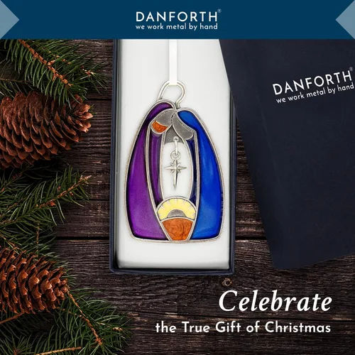 Vista 3 de Danforth Adorno de Natividad de la Santa Familia para árbol de Navidad – María José y el Niño Jesús – Adorno de Navidad de peltre hecho a mano – 2