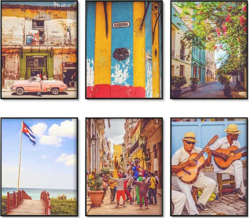 Vista 3 de Juego de 6 impresiones fotográficas vintage de Cuba, sin marco, arte de pared con La Habana, cultura cubana y autos antiguos clásicos, perfecto