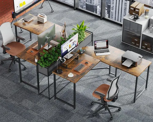 Vista 7 de AODK Escritorio para juegos en forma de L, escritorio de esquina para computadora, mesa de escritorio para juegos de PC con soporte elevador